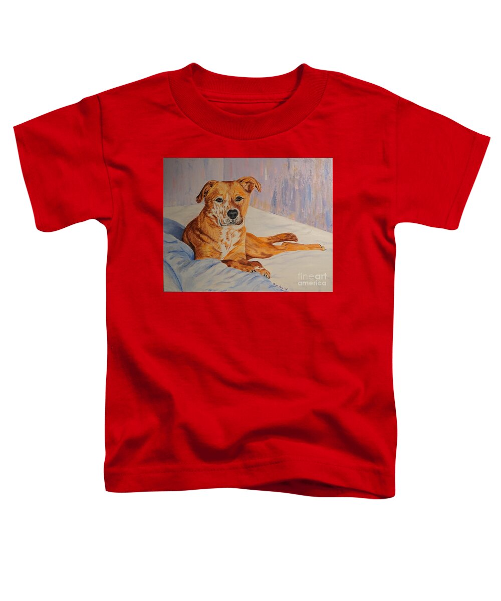 Dog Toddler T-Shirt featuring the painting Rockaroni by Lisa Rose Musselwhite