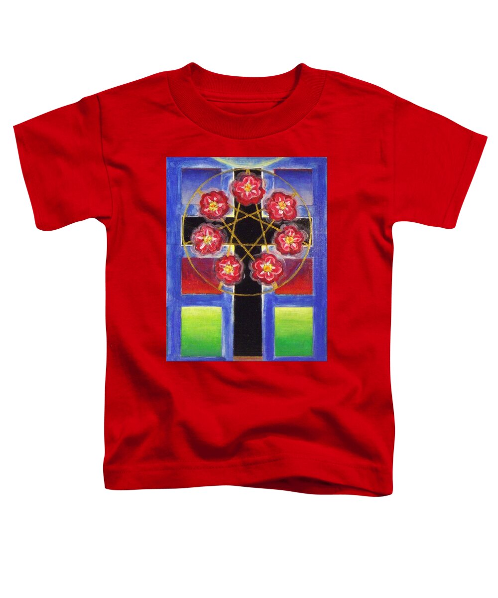 Rose Cross With 7 Pointed Star Toddler T-Shirt featuring the painting Rose Cross with 7 Pointed Star, Stephen Hawks 2015 by Stephen Hawks