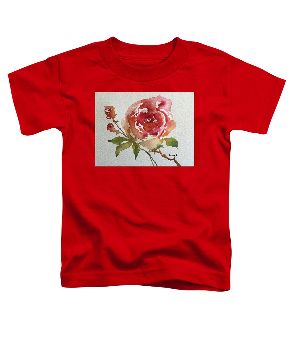 Watercolor Toddler T-Shirt featuring the painting Roses Are Red by Bonny Butler