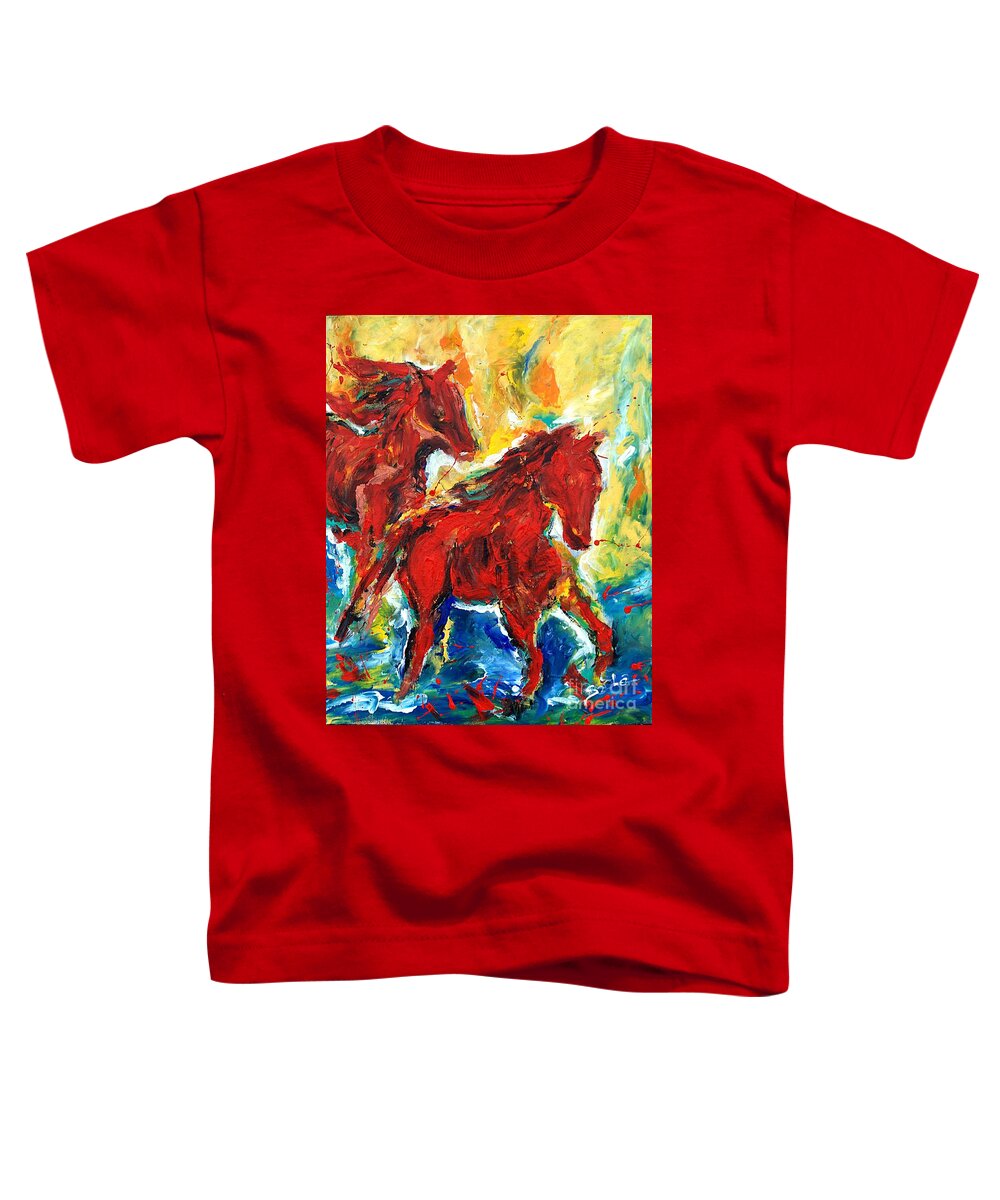 Canvas Print Toddler T-Shirt featuring the painting Running horses by Lidija Ivanek - SiLa