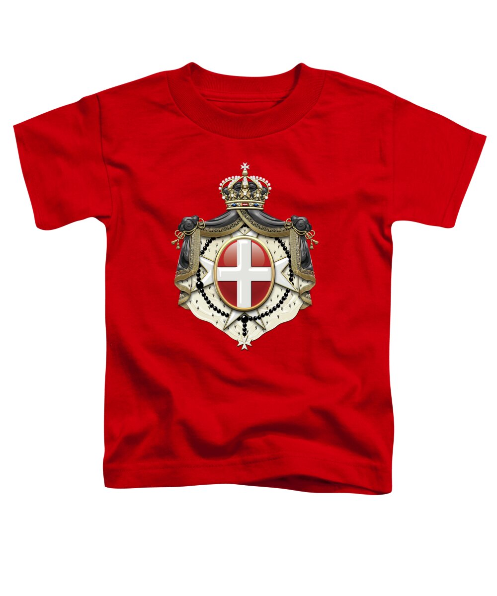 'ancient Brotherhoods' Collection By Serge Averbukh Toddler T-Shirt featuring the digital art Sovereign Military Order of Malta Coat of Arms over Red Velvet by Serge Averbukh