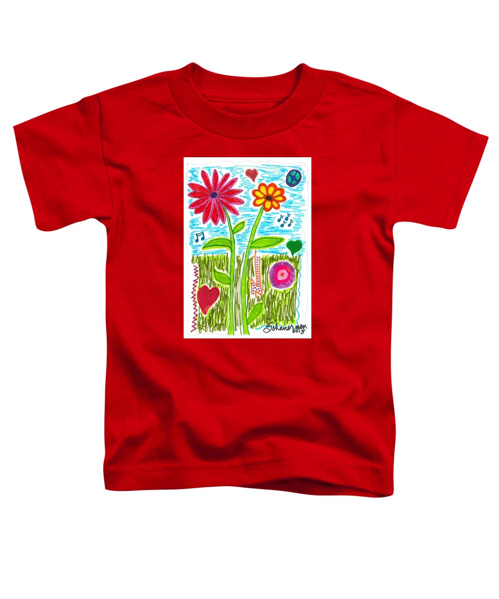 Drawing Toddler T-Shirt featuring the drawing Spring Has Sprung by Susan Schanerman