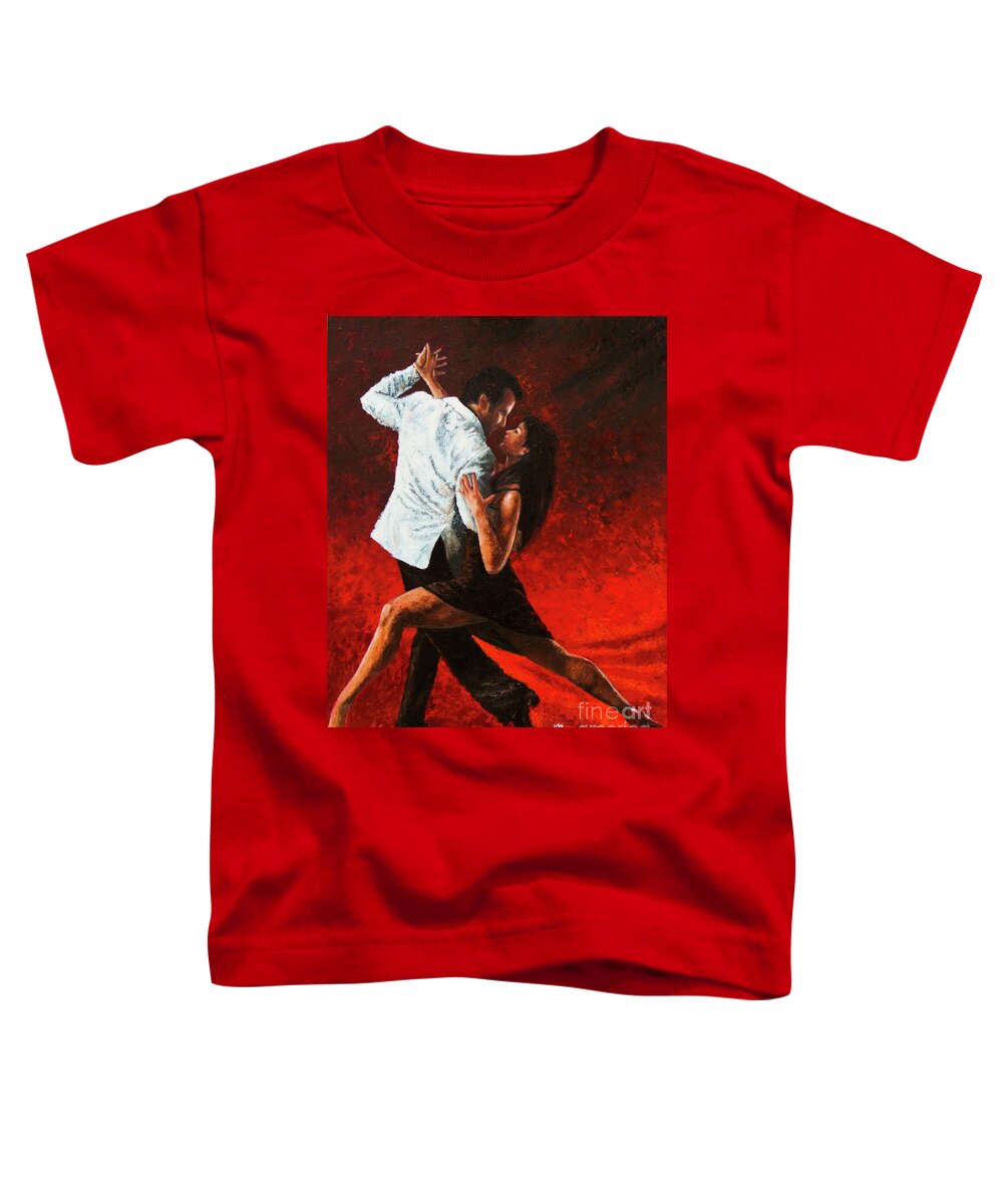 Mark Davern Toddler T-Shirt featuring the painting Tango in Red by Mark Davern