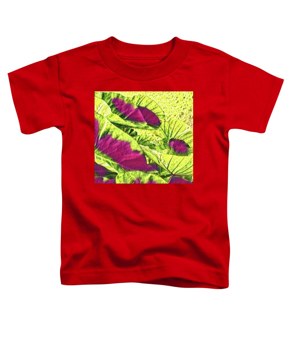 #taroleaves #taro #leaves #green #red #flowersofaloha Toddler T-Shirt featuring the photograph Taro Leaves in Green and Red by Joalene Young