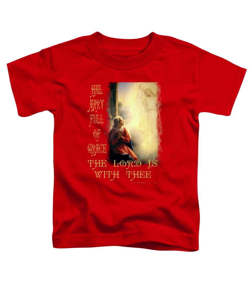 The Annunciation Toddler T-Shirt featuring the mixed media The Annunication Virgin Mary Archangel Gabriel by Carl Bloch