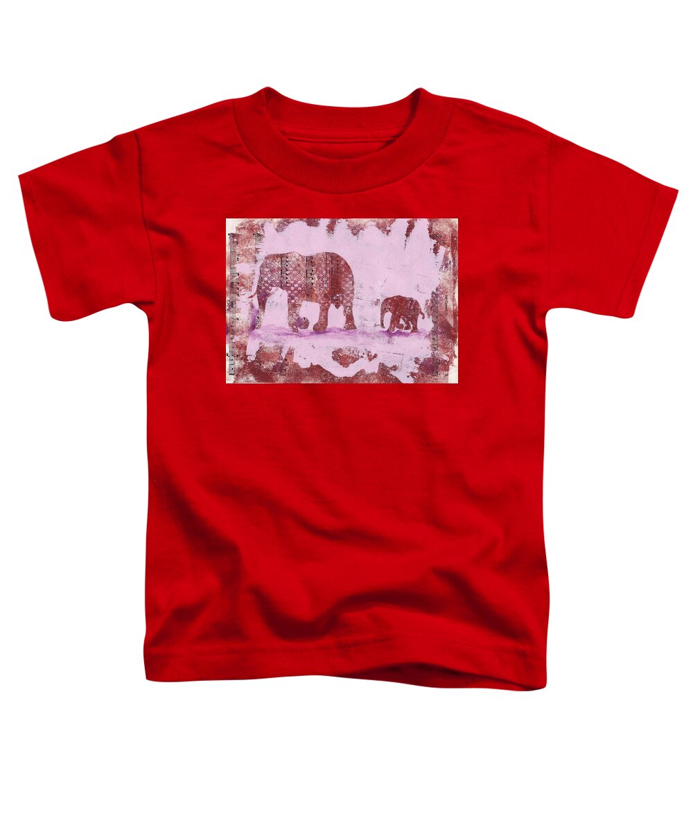 Elephant Toddler T-Shirt featuring the mixed media The Elephant March by Ruth Kamenev