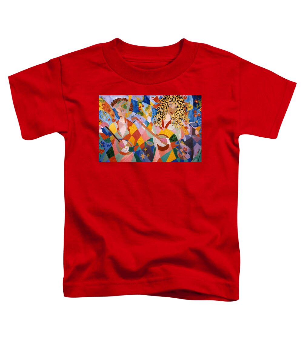 Women Toddler T-Shirt featuring the painting The two Women Musicians by Sima Amid Wewetzer