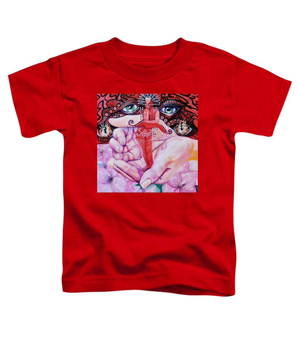 Red Butterfly Toddler T-Shirt featuring the painting Red Butterfly #2 by Yelena Tylkina