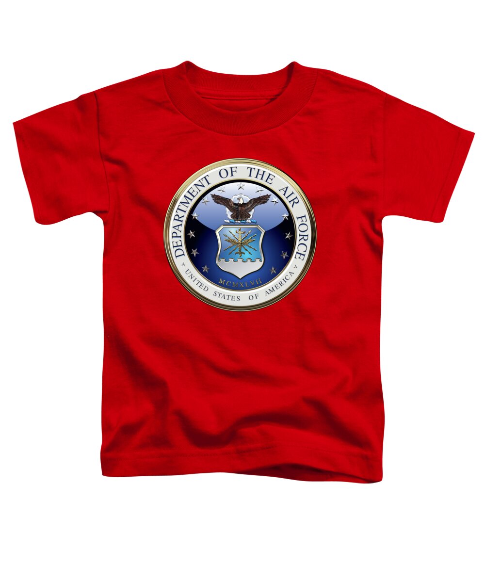 'military Insignia 3d' By Serge Averbukh Toddler T-Shirt featuring the digital art U. S. Air Force - U S A F Emblem over Red Velvet by Serge Averbukh