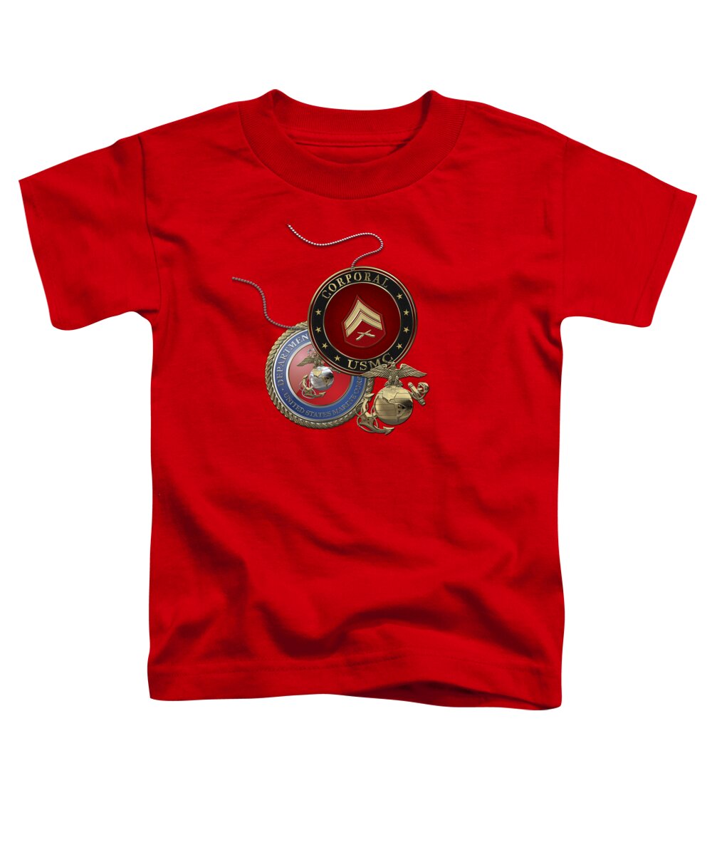 �military Insignia 3d� By Serge Averbukh Toddler T-Shirt featuring the digital art U. S. Marines Corporal Rank Insignia over Red Velvet by Serge Averbukh