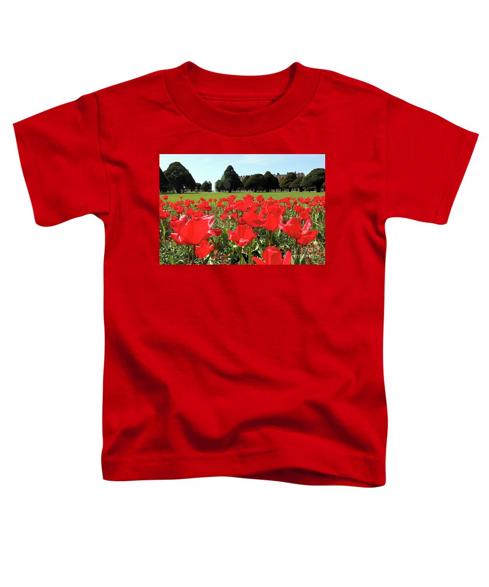 Spring Toddler T-Shirt featuring the photograph Vibrant Red Tulips at Hampton Court by Julia Gavin