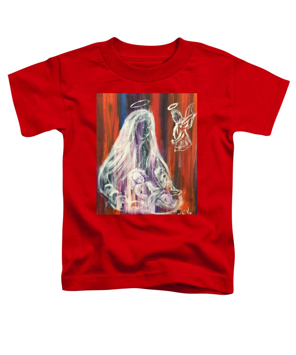 Mary Toddler T-Shirt featuring the painting Virgin Mary and Baby Jesus by Lucille Valentino