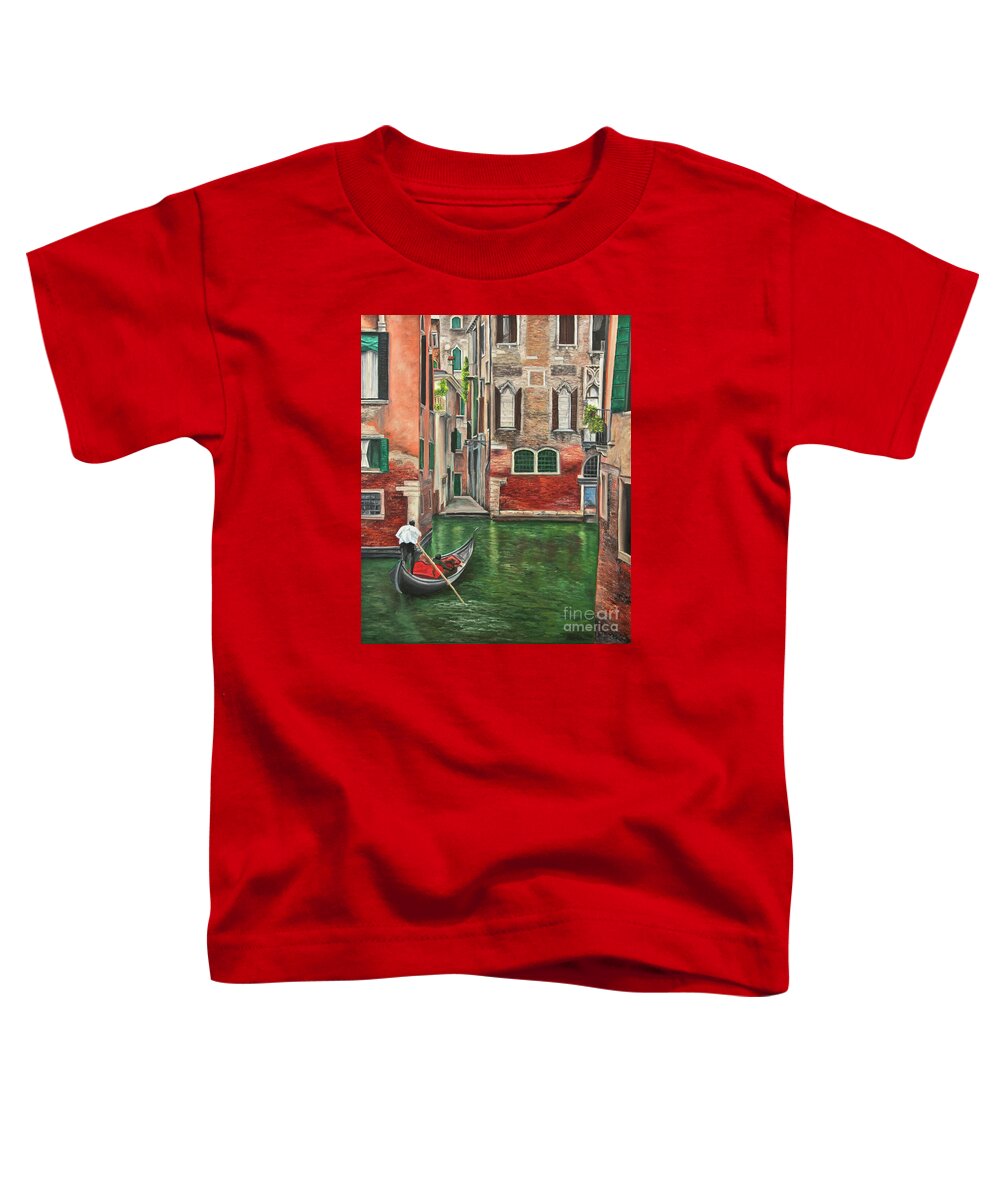 Venice Paintings Toddler T-Shirt featuring the painting Water Taxi On Venice Side Canal by Charlotte Blanchard