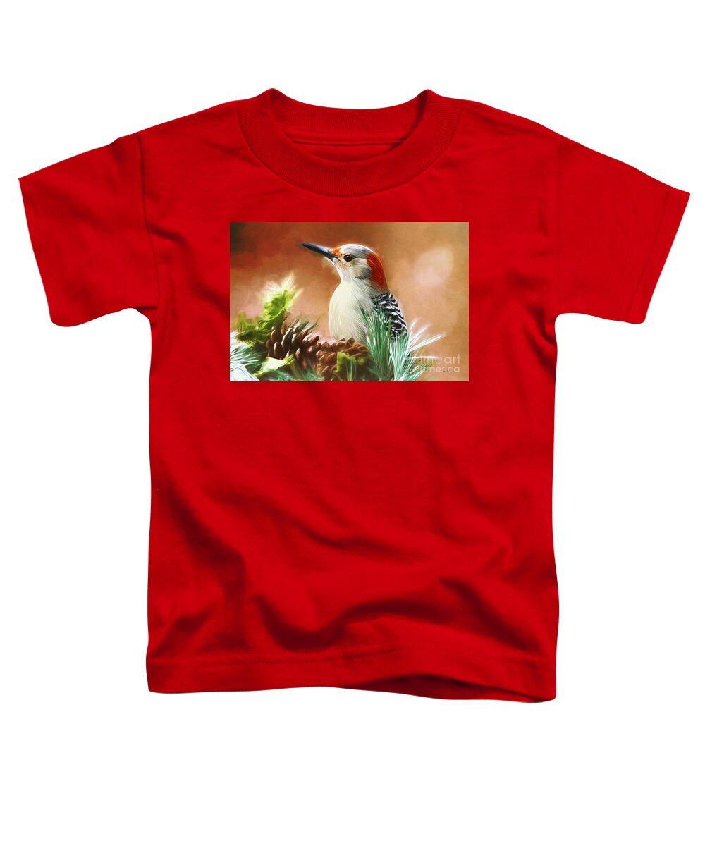 Woodpecker Toddler T-Shirt featuring the painting Wonderful Woodpecker by Tina LeCour