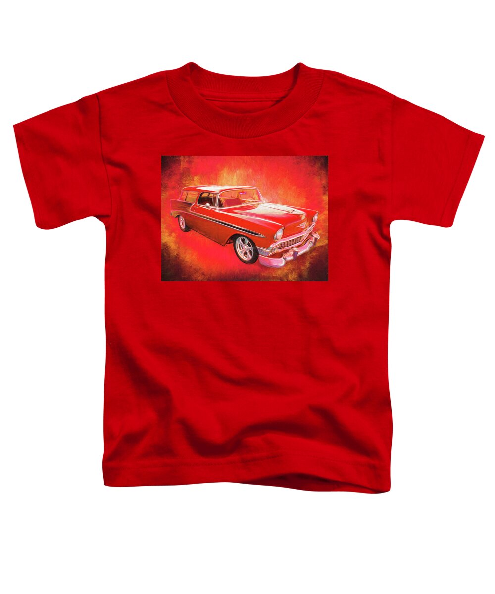 1956 Nomad Black.red Toddler T-Shirt featuring the digital art 1956 Chevy Nomad by Rick Wicker