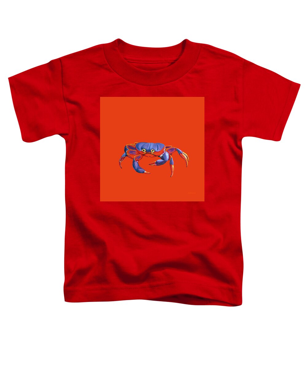 Blue Crab Toddler T-Shirt featuring the painting Blue Crab Orange Sand by David Arrigoni