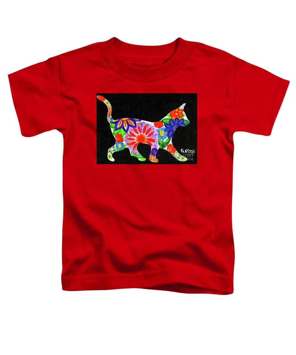 Cat Toddler T-Shirt featuring the painting Cat In Floral Silhouette by Genevieve Esson