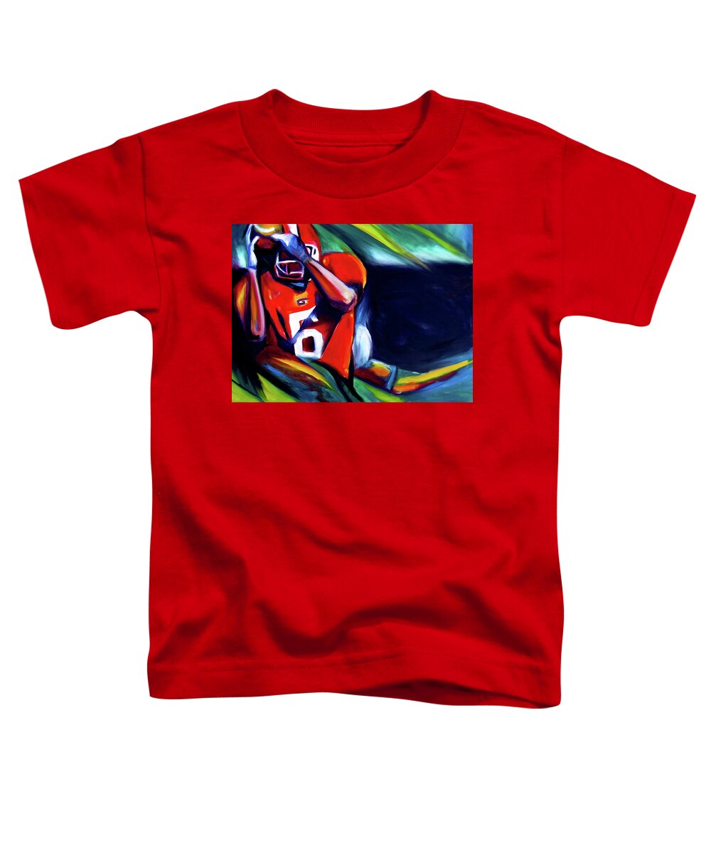 Uga Football Toddler T-Shirt featuring the painting Catch by John Gholson