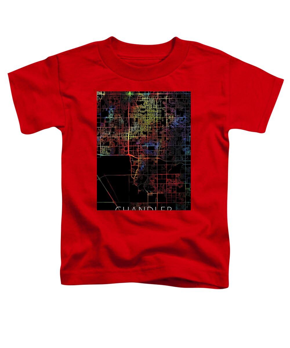 Chandler Toddler T-Shirt featuring the mixed media Chandler Arizona City Street Map Watercolor Dark Mode by Design Turnpike