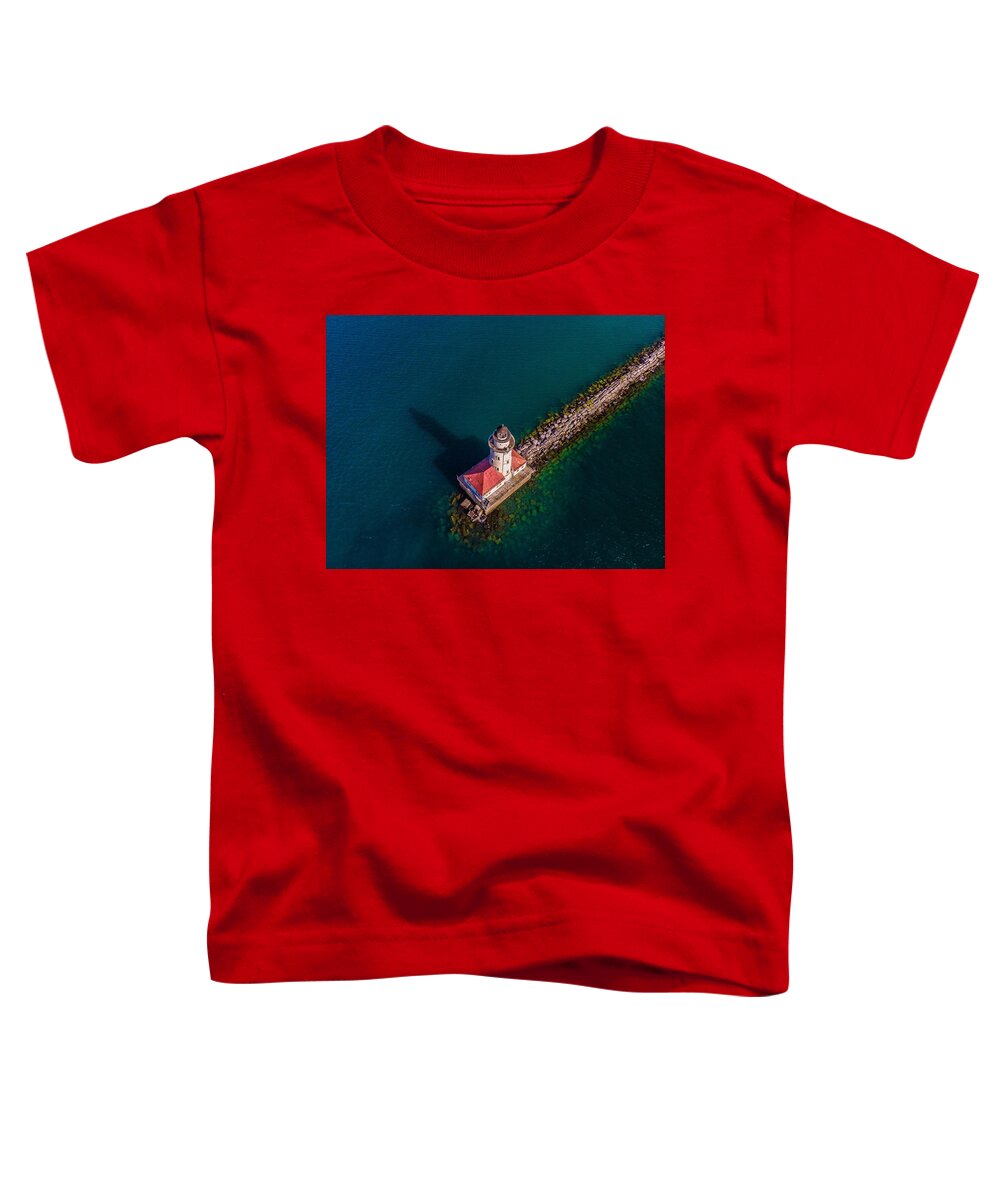 Chicago Toddler T-Shirt featuring the photograph Chicago Harbor Lighthouse - Birds Eye View by Bobby K
