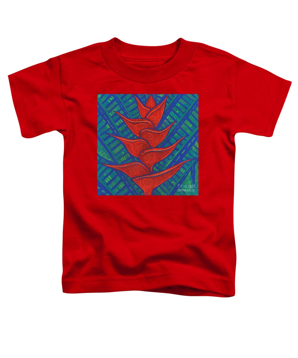 Contemporary Floral Toddler T-Shirt featuring the pastel Heliconia, Red and Blue by Julia Khoroshikh