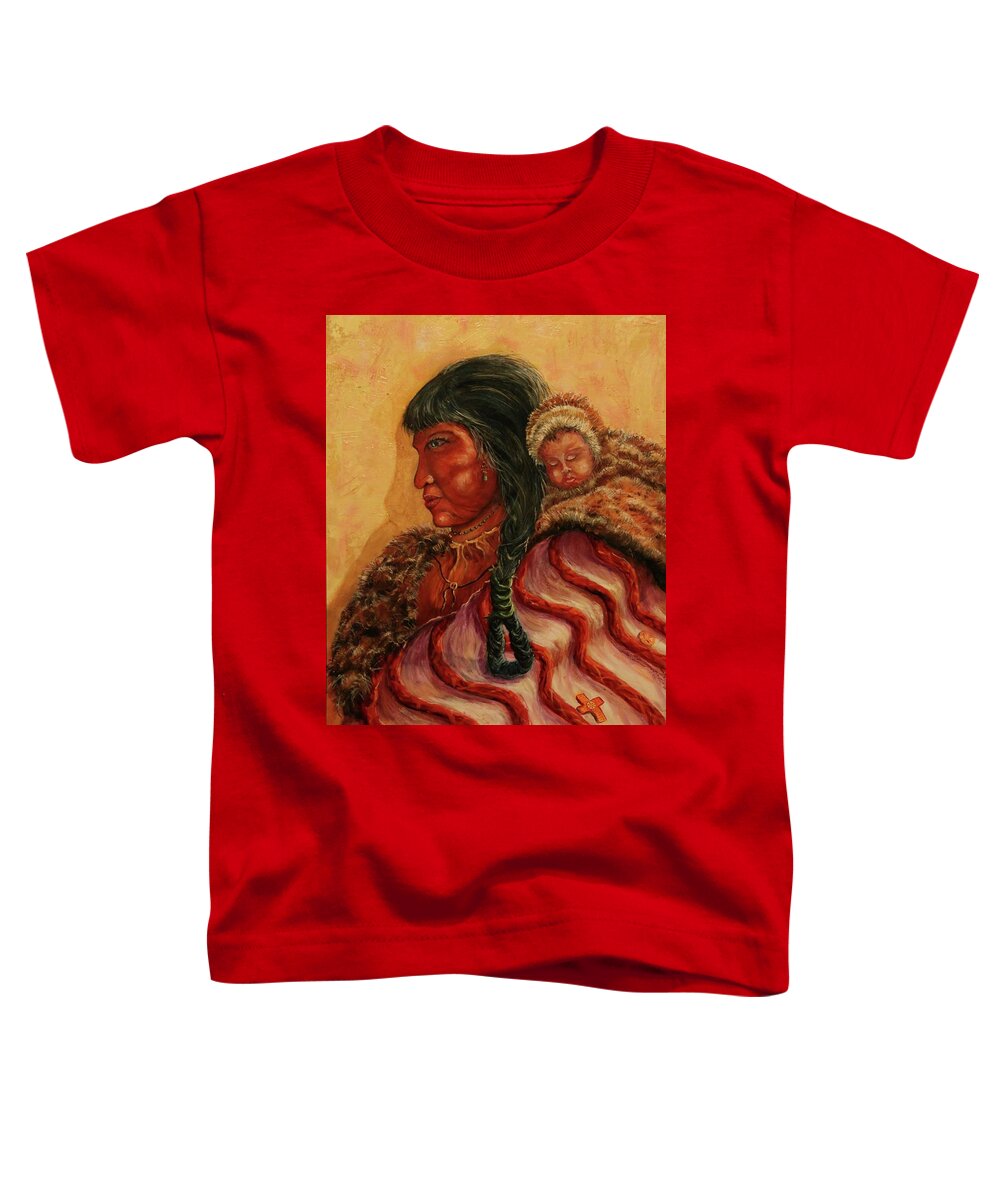 Native Toddler T-Shirt featuring the painting Native American Indian Mother and Child by Philip And Robbie Bracco