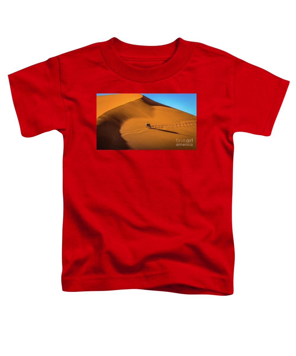 Dune Toddler T-Shirt featuring the photograph Oryx crossing big daddy dune, Sossusvlei, Namibia by Lyl Dil Creations