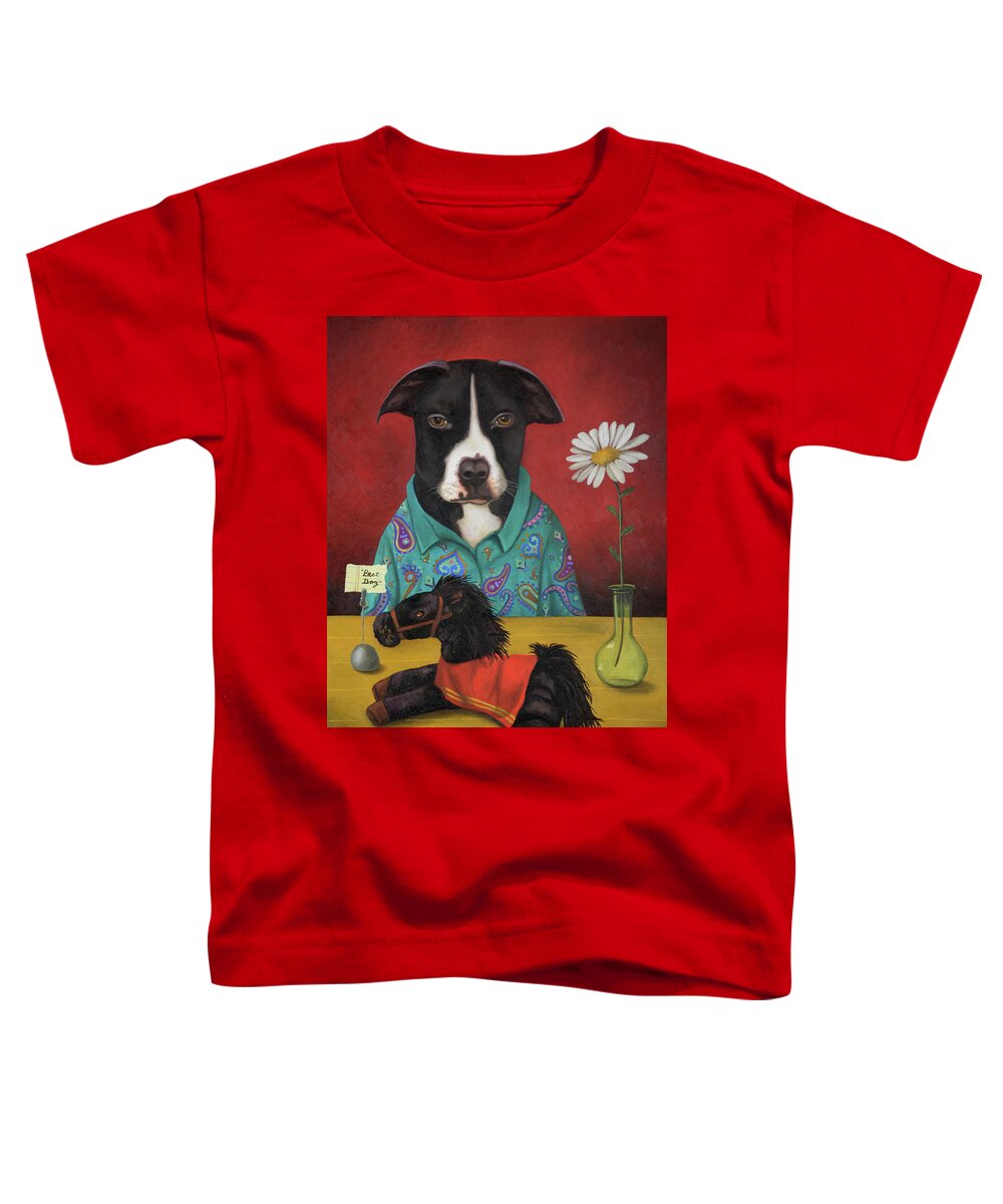 Pit-bull Toddler T-Shirt featuring the painting Pajama Pup by Leah Saulnier The Painting Maniac