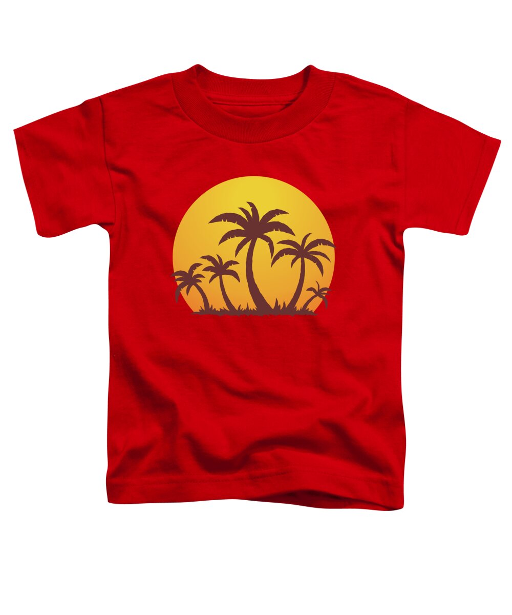 Sea Toddler T-Shirt featuring the digital art Palm Trees and Sun by John Schwegel