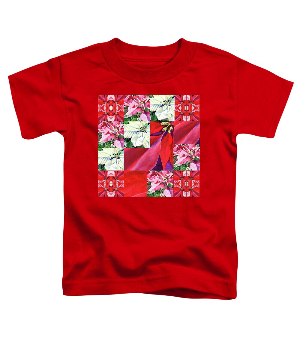 Poinsettia Toddler T-Shirt featuring the painting Poinsettia Christmas Quilt by Irina Sztukowski