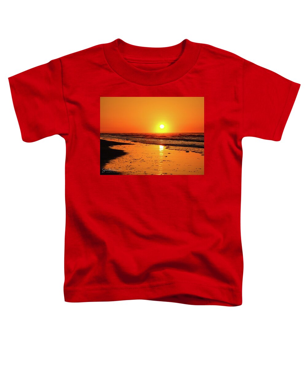 Surf City Toddler T-Shirt featuring the photograph Red Sunrise Surf City by Shawn M Greener