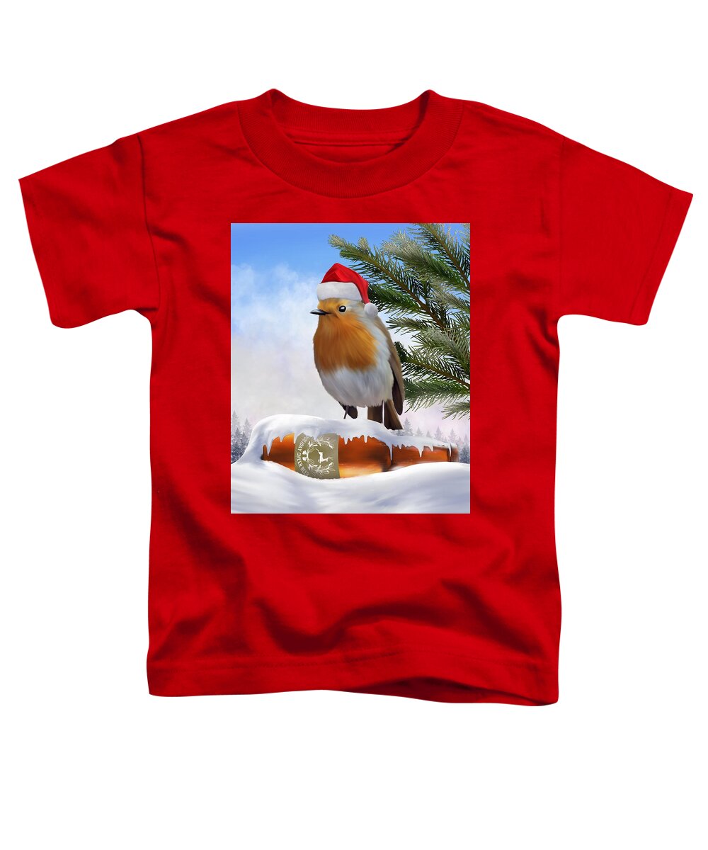 Robin Around The Christmas Tree Toddler T-Shirt featuring the digital art Robin Around The Christmas Tree by Mark Taylor