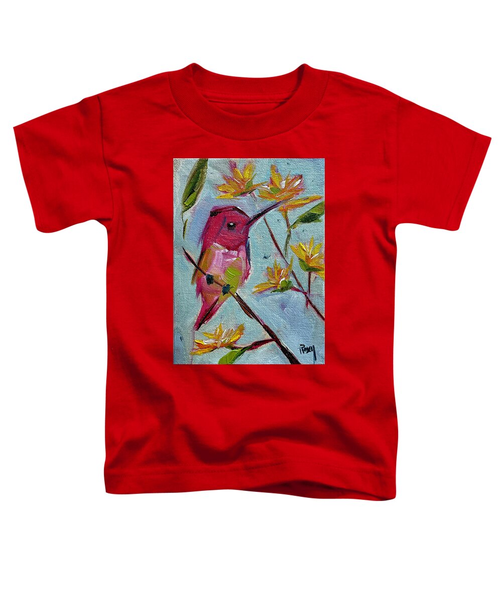 Pink Toddler T-Shirt featuring the painting Pink Hummingbird #1 by Roxy Rich