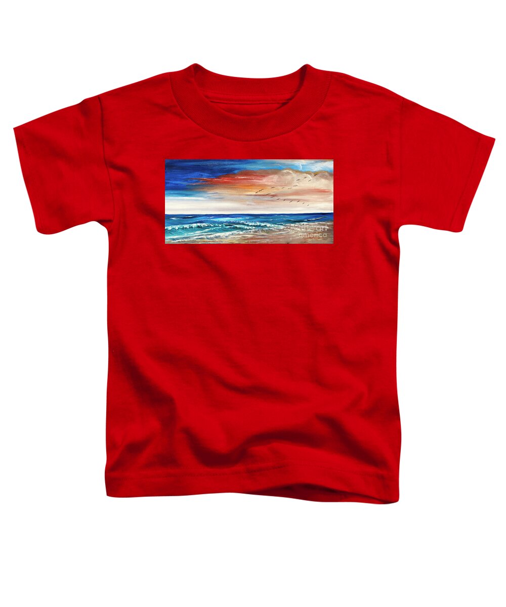 Beach Toddler T-Shirt featuring the painting Sunset On Bethany Beach by Catherine Ludwig Donleycott