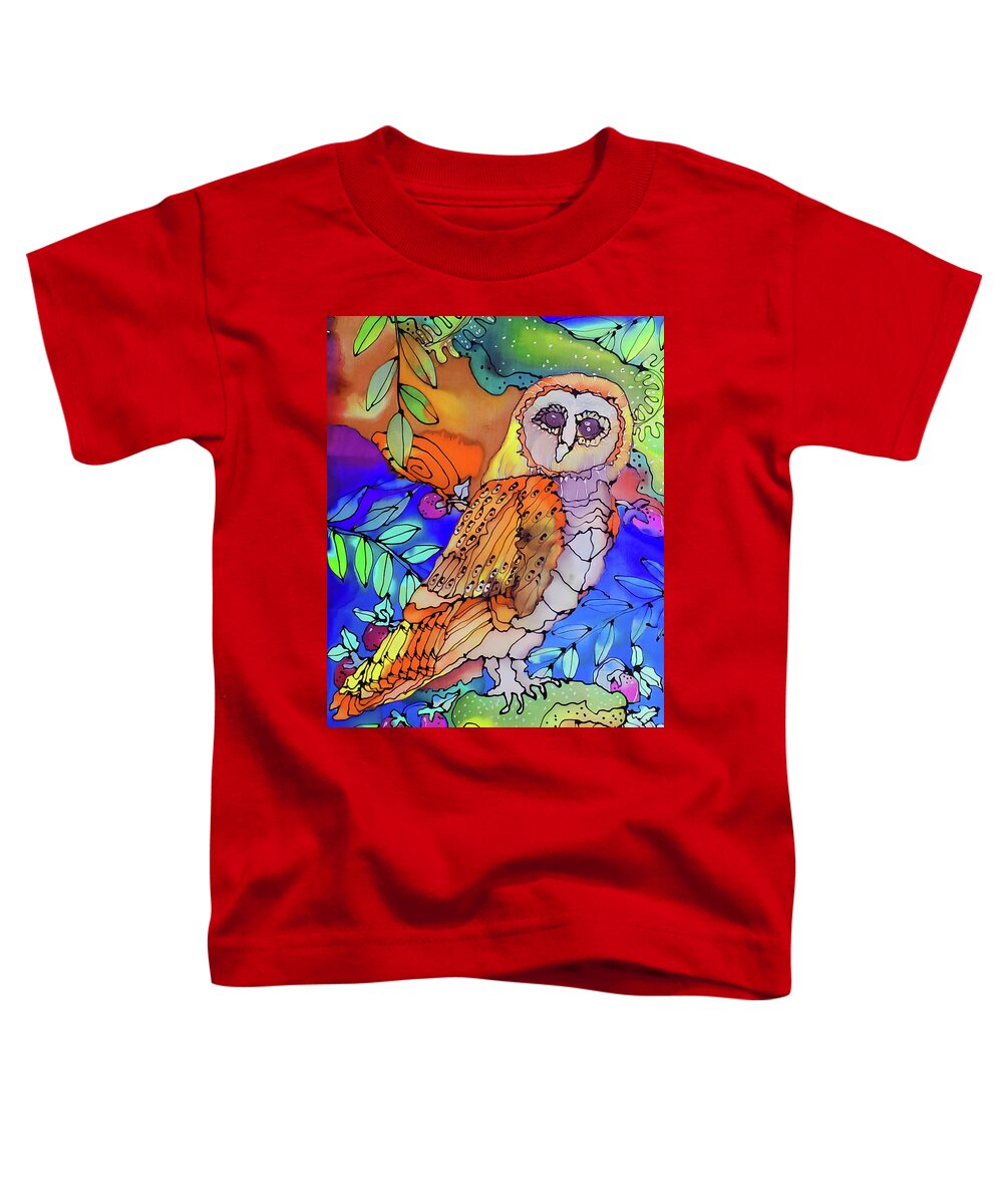 Hand Painted Silk Toddler T-Shirt featuring the painting The Owl #1 by Karla Kay Benjamin