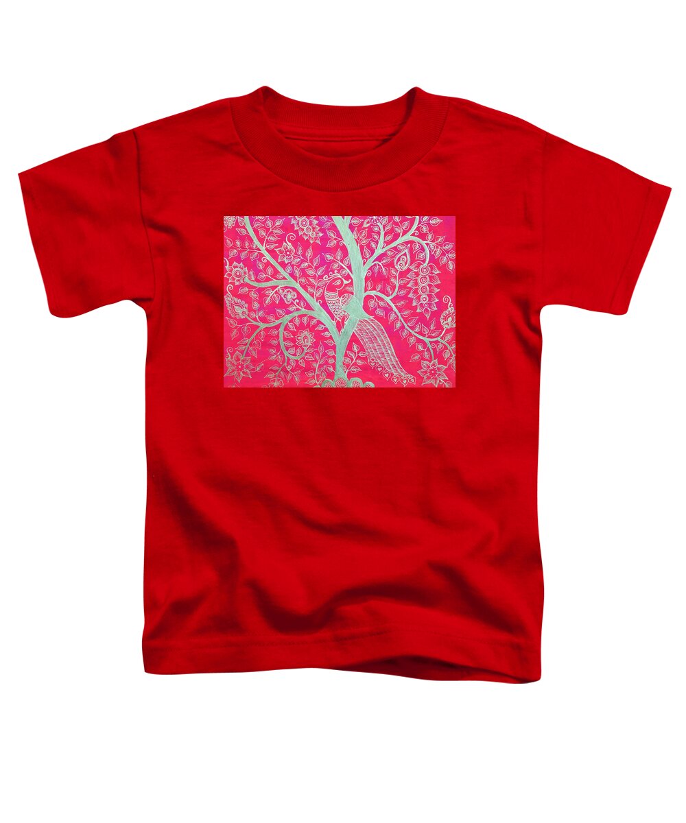 Kalamkari Toddler T-Shirt featuring the painting Tree of Life - Hot Pink by Bnte Creations