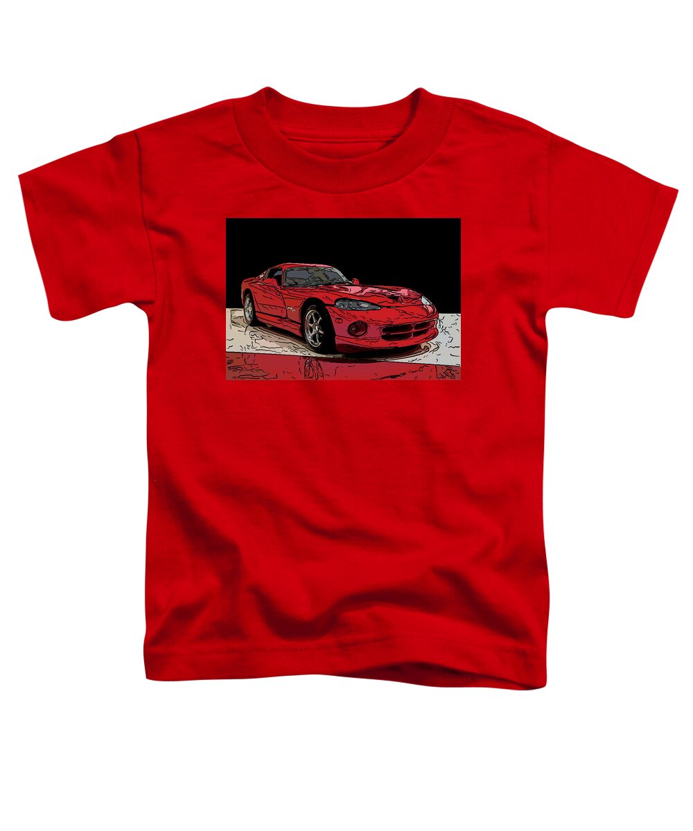 1997 Dodge Viper Gts Toddler T-Shirt featuring the drawing 1997 Dodge Viper GTS Red Digital drawings by Flees Photos