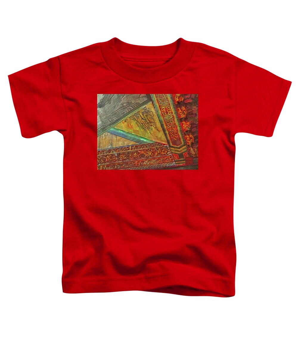 Architecture Toddler T-Shirt featuring the mixed media 201 Ceiling Decoration Detail, Jade Palace Temple, Pingtung, Taiwan by Richard Neuman Abstract Art