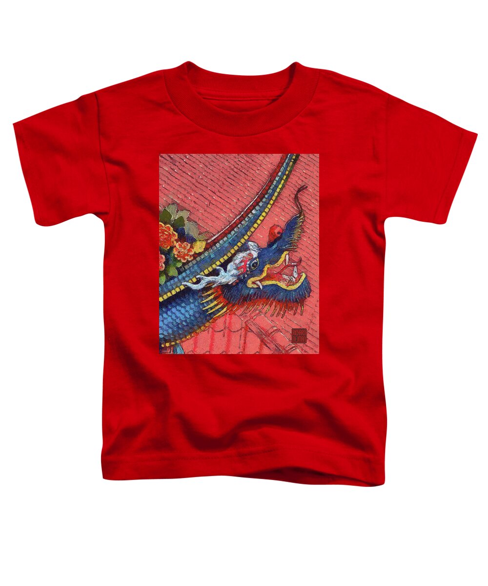 Architecture Toddler T-Shirt featuring the mixed media 849 Blue Dragon Leh Cherng Temple, Taichung, Taiwan by Richard Neuman Abstract Art