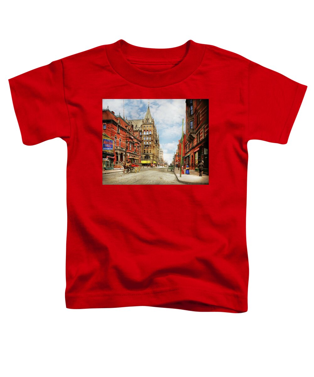 Cincinnati Toddler T-Shirt featuring the photograph City - Cincinnati, OH - Elm Street 1900 by Mike Savad