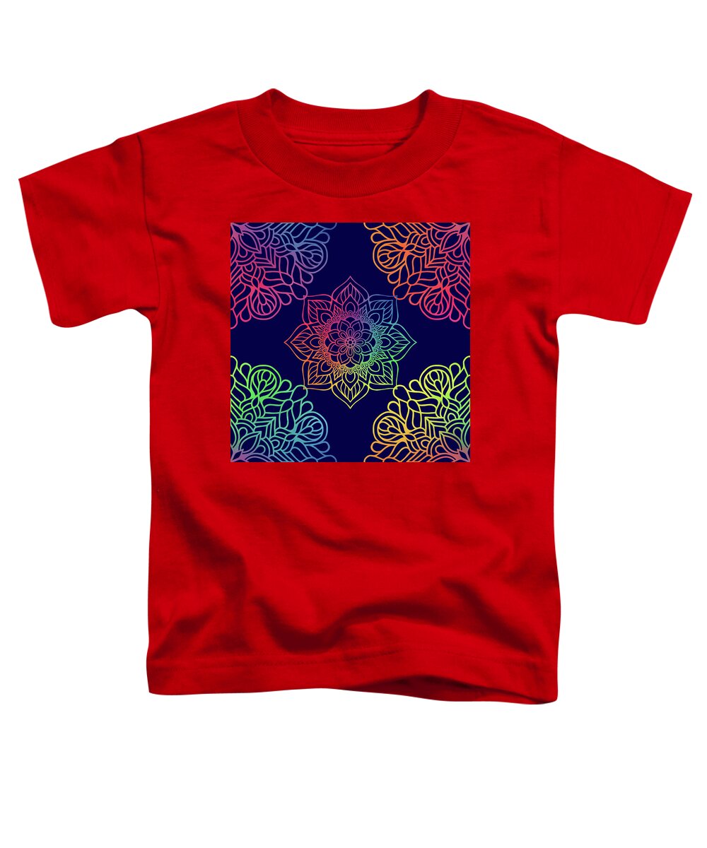 Mandala Toddler T-Shirt featuring the digital art Colorful Mandala Pattern In Blue Background by Sambel Pedes