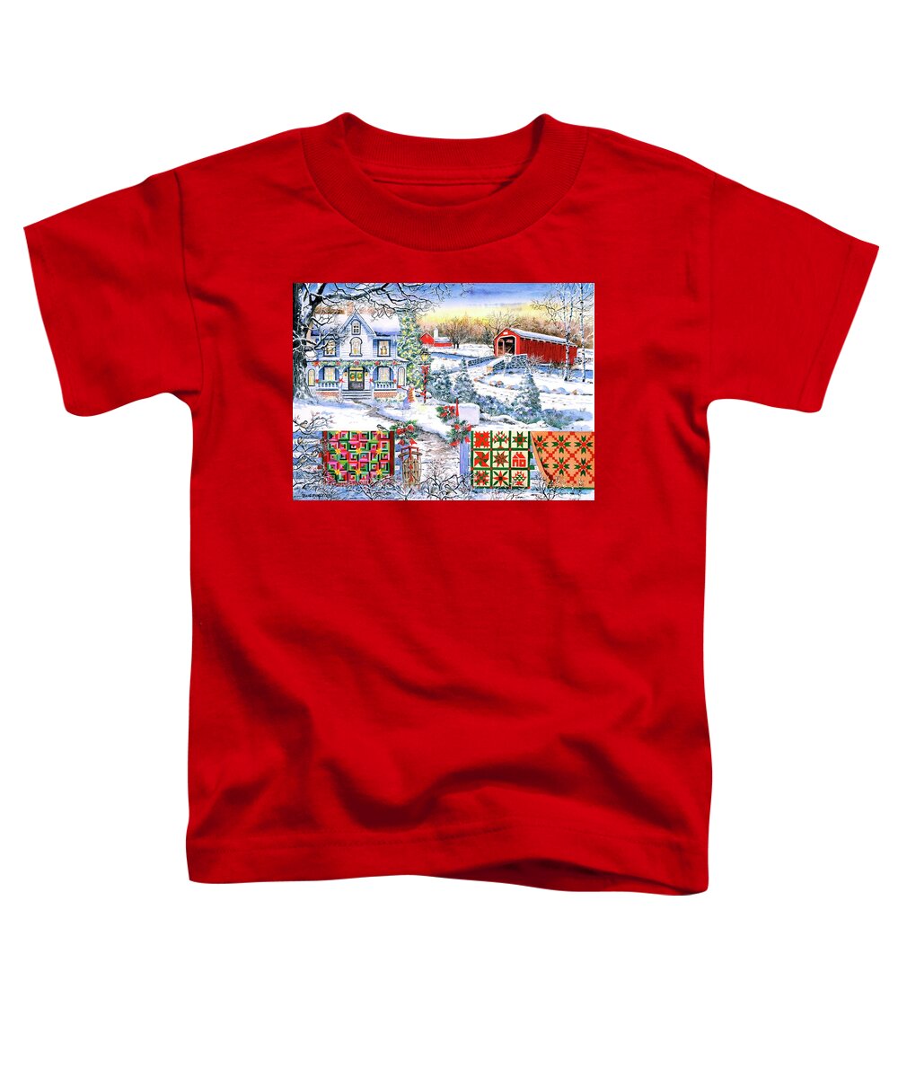 Snow Toddler T-Shirt featuring the painting Country Christmas by Diane Phalen