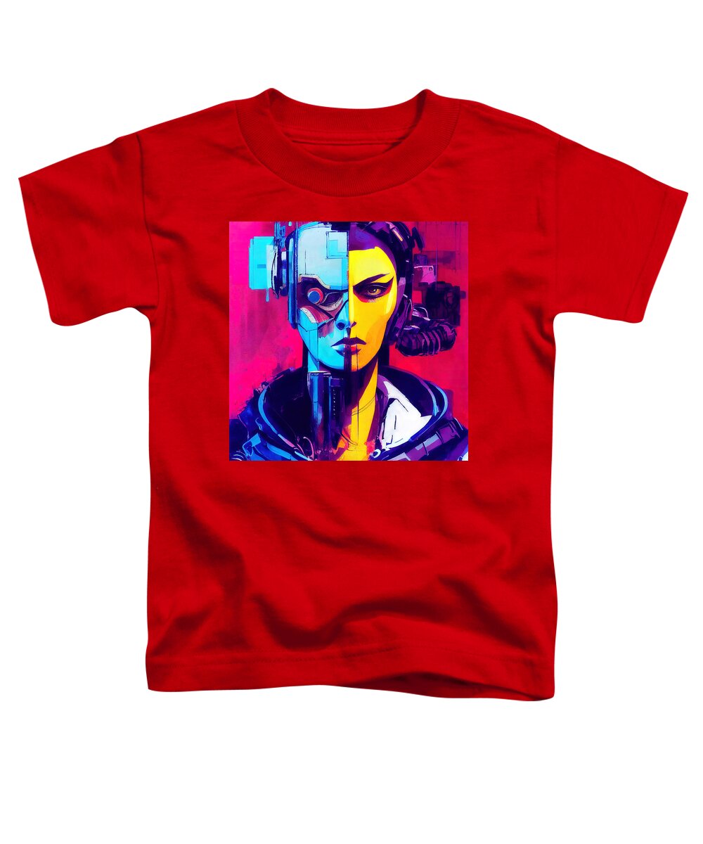 Robot Toddler T-Shirt featuring the painting Cyberpunk Society, 05 by AM FineArtPrints
