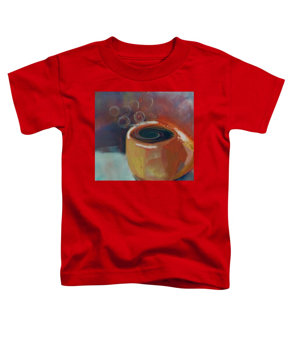 Cup Toddler T-Shirt featuring the painting Dark Morning Coffee Warm and Aramatic by Lisa Kaiser