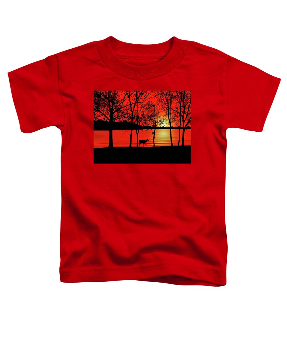 Deer Toddler T-Shirt featuring the photograph Deer at Sunset by Andrea Kollo