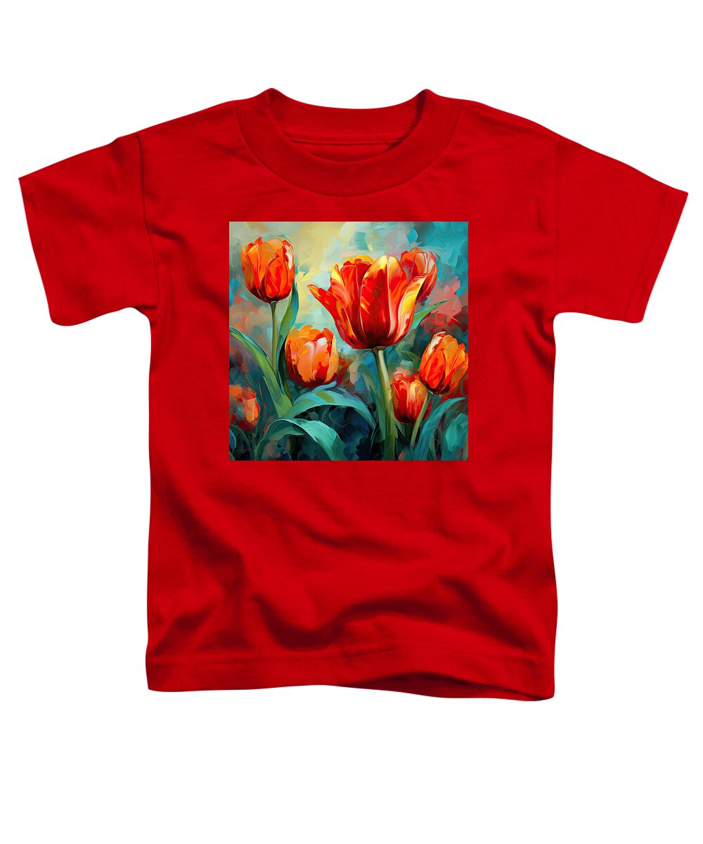 Red Tulips Toddler T-Shirt featuring the digital art Devotion To One's Love - Red Tulips Painting by Lourry Legarde