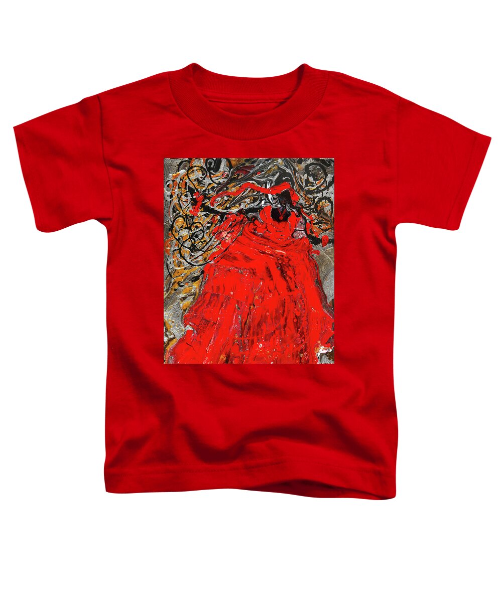 Fluid Pour Toddler T-Shirt featuring the painting Elegance in Red by Tessa Evette