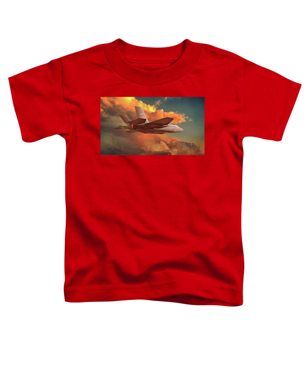 F-35 Toddler T-Shirt featuring the digital art F-35 jet fighter skirting sunset thunderhead by James Vaughan
