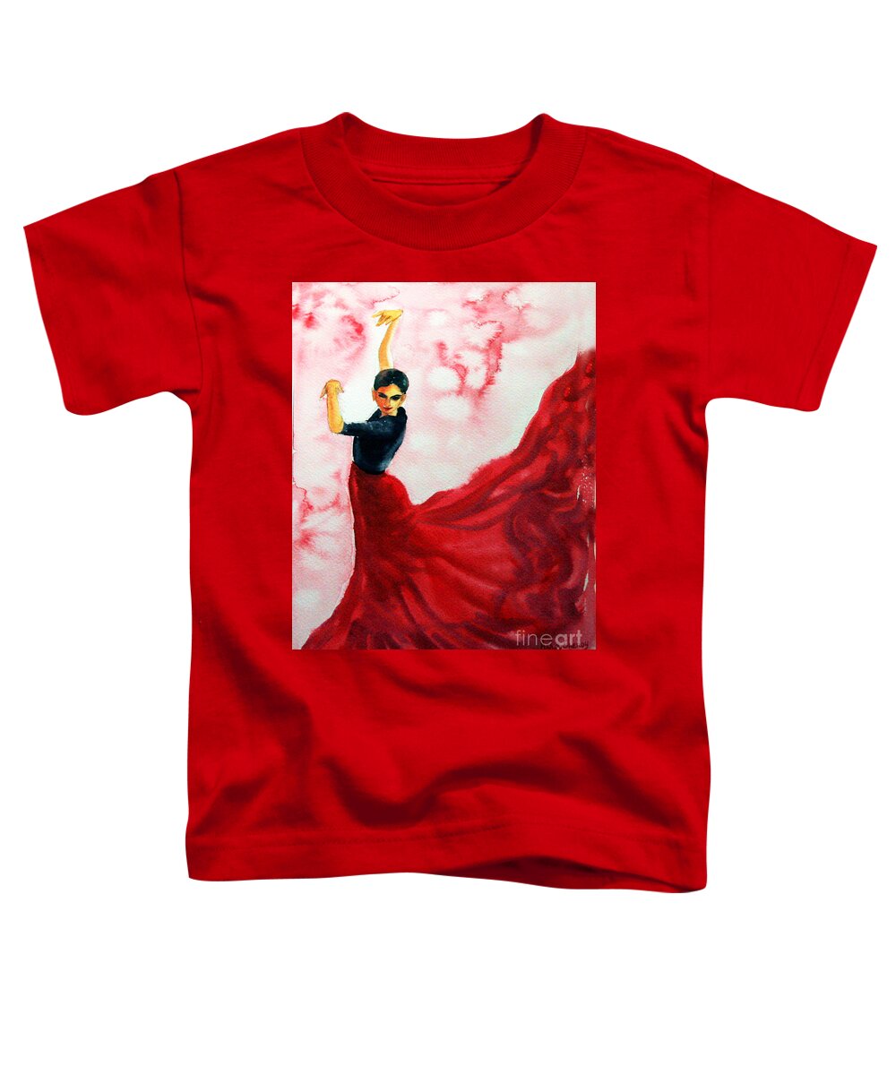 Flamenco Dancer Toddler T-Shirt featuring the painting Flamenco red by Asha Sudhaker Shenoy
