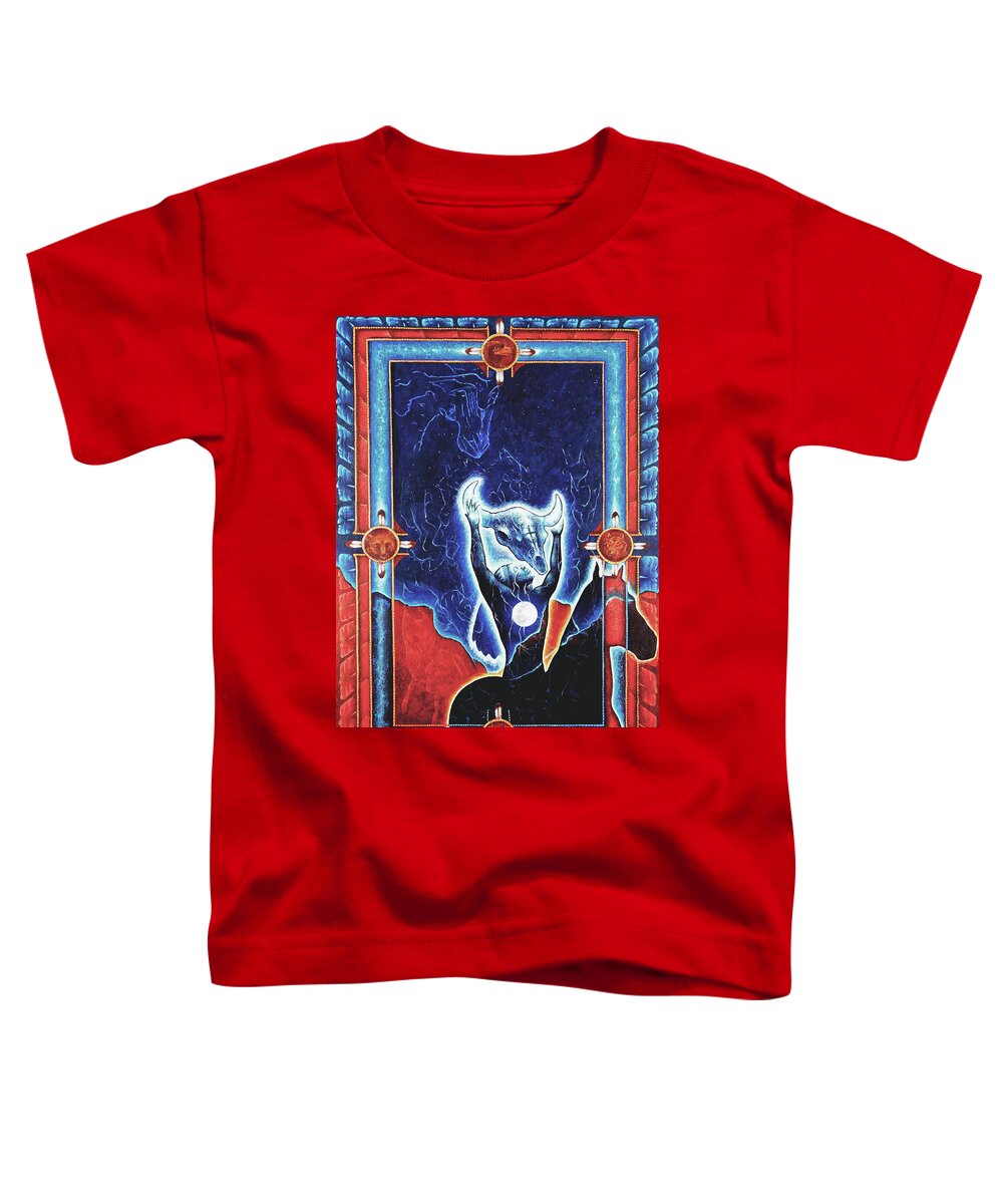 Native American Toddler T-Shirt featuring the painting Flies Through the Sky by Kevin Chasing Wolf Hutchins